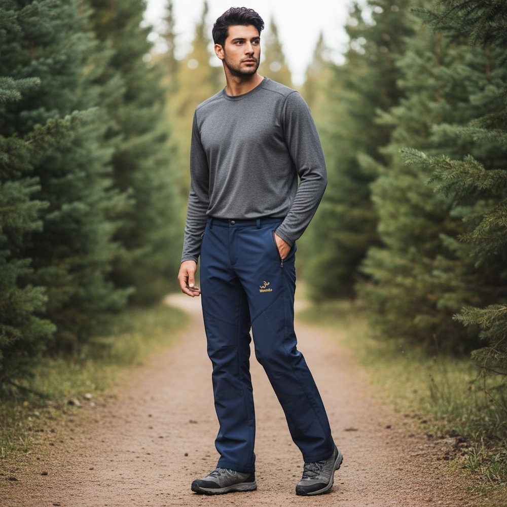 Wantdo Mens Fleece Lined Softshell Hiking‎ Pants Navy Blue Size L Outdoor Winter
